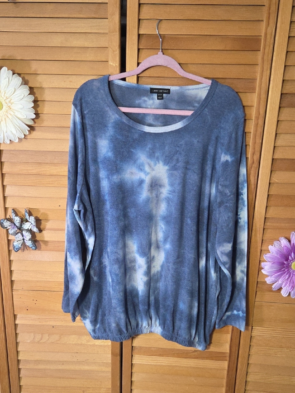 Lane Bryant Blue Tie-Dye Long Sleeve Pullover